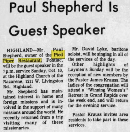 Pied Piper Restaurant - 1971 Article On Owner (newer photo)